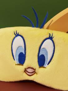 LOONEY TUNES X SHEIN 1 chiếc mặt nạ ngủ hình Tsuritama mắt to dễ thương, thêu thủ công, vải nhung mềm mại, thoải mái, chắn sáng tốt, cần thiết cho du lịch, ngủ trưa, ngủ đêm, kỳ nghỉ. - Màu vàng - Xem 5