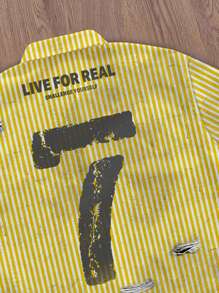 Manfinity Campus Court Aesthetic Post--Men's Casual Fashionable Full Print Striped Short Sleeve Shirt