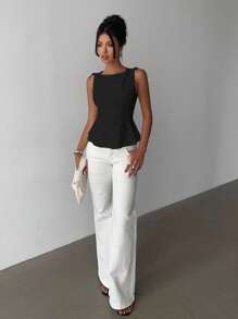 Aloruh Women's Elegant Sleeveless Casual Shirt - Black - View 3