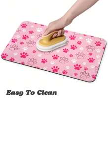 SHEIN 1pc,Creative Cartoon Paw Print Cat/Dog Lover Gift And Dog/Cat Mom Love Pet Mat, Dirt Resistant Anti-Slip Cat Lover And Cat Mom Love Litter Mat, Soft Absorbent Machine Washable Cat/Dog Lover Gift And Dog/Cat Mom Love Pet Food Bowl Mat