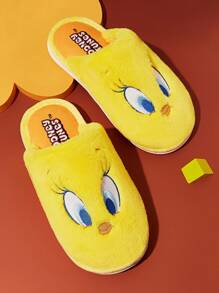 LOONEY TUNES X SHEIN Dép đi trong nhà chống trượt họa tiết hoạt hình dễ thương hình chú chim Tweety màu vàng cho nữ, chất liệu mềm mại, ấm áp, mùa thu đông, đế bền, phòng ngủ tại nhà, phòng có máy lạnh, mùa xuân - Màu vàng - Xem 2