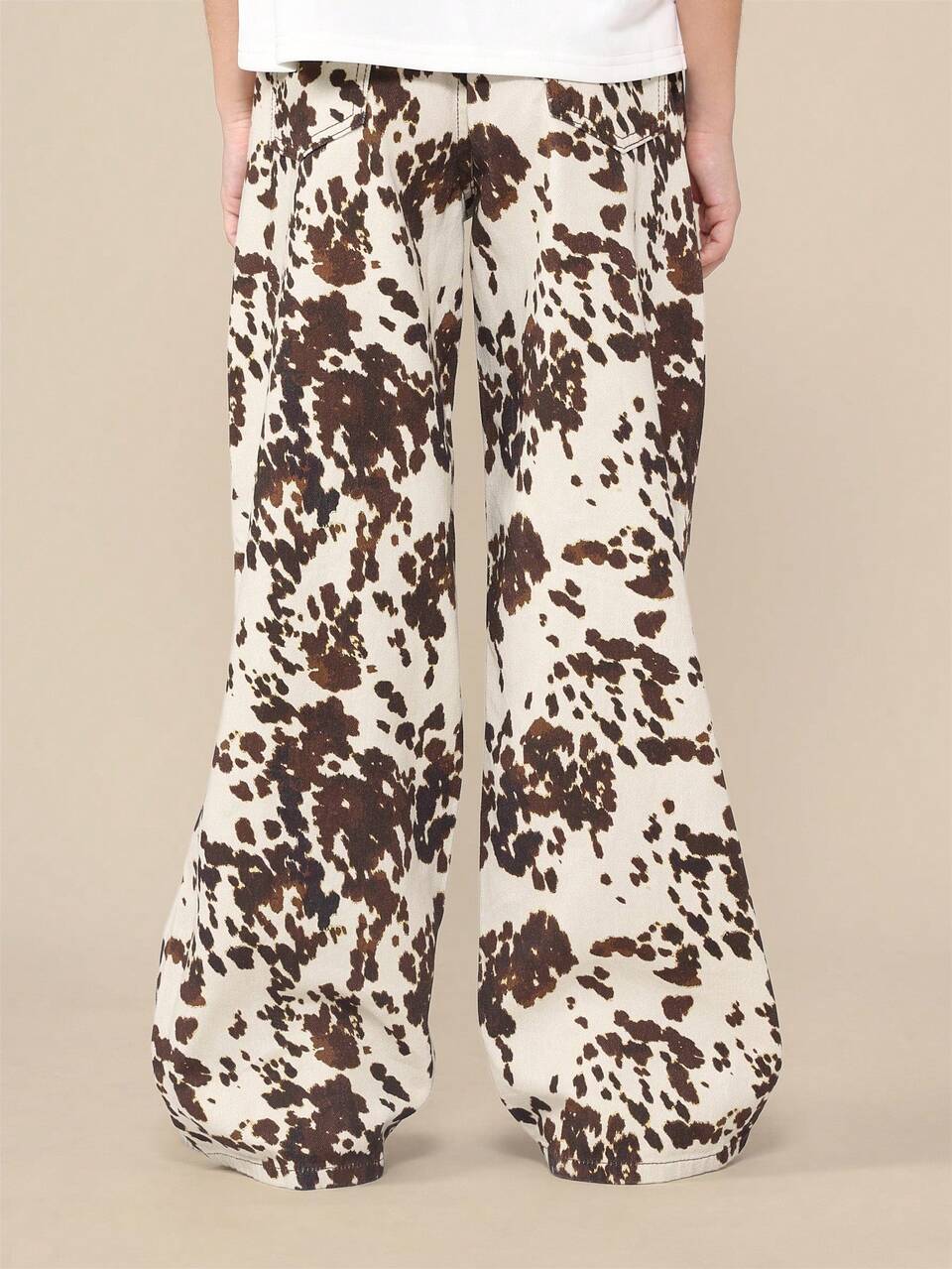 Wide Leg Cow Print Pants With Loose Fit
