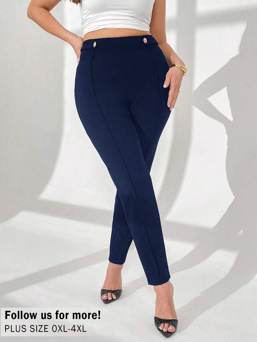 Auralis Plus High Waist Seam Detail Pants - Navy Blue - View 1