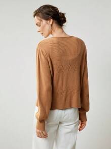 Uhlyne Women Casual Viscose Knit Solid Round Neck Commuter Elegant Cardigan For Summer & Autumn,Minimalist,Business Casual,Holiday Outfits,Work Wear,Teacher Outfits,Back To School,Fall,Old Money Style - Khaki - View 4