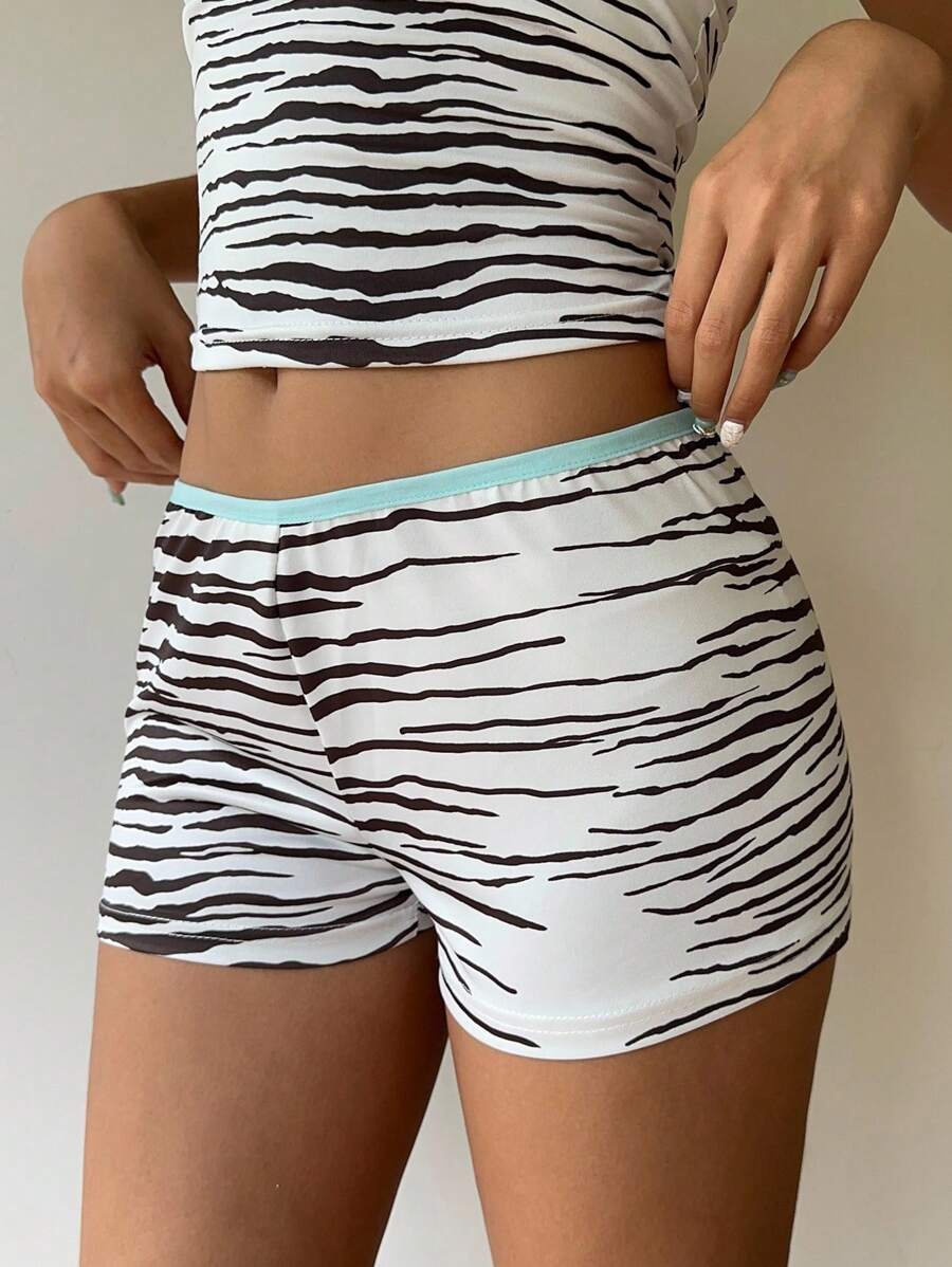 SHEIN EZwear Women's Elastic Waist Zebra Print Fashion Shorts - Multicolor - View 1