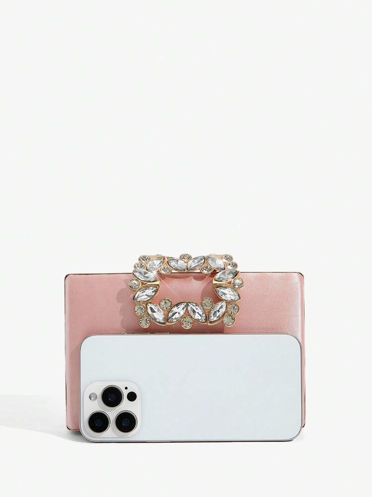 SHEIN Belle Elegante clutch da donna da sera rosa con applicazioni di cristalli alla moda - Rosa Baby - Visualizzare 5