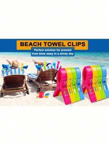SHEIN 4/8 buc cleme pentru prosoape de plajă - Elemente esențiale pentru croazieră, cleme pentru scaune de piscină, cleme mari de agățat, suport pentru prosoape de plajă, cârlige de rufe pentru a împiedica prosopul să se sufle, articole indispensabile pentru plaja de vacanță