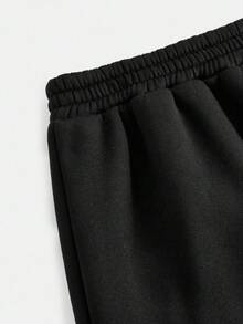 SHEIN Girlism 少女休闲运动套装，黑色连帽衫搭配撞色蝴蝶结和休闲抽绳运动裤 - 黑色 - 查看 4
