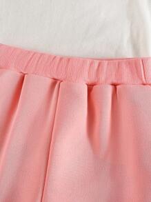 SHEIN 2pcs Baby Girls Cute 3D Rabbit Decor Casual Long Sleeve Pink Sweatshirt + Comfortable Sweatpants Set, Autumn/Winter - Watermelon Pink - View 4