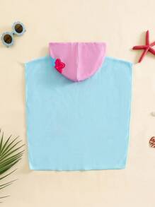 SHEIN Cute Baby Girls Cartoon Pattern Loose Fit Hooded Cover Up Swimwear, Spring/Summer - Blue - View 3