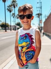 SHEIN Leap Crew 青少年休閒可愛卡通圖案圓領背心，適合夏天穿著 - 白色 - 查看 2