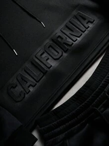 Manfinity EMRG 2pcs/Set Men's Casual Hooded Sweatshirt And Drawstring Pants Suit , Fall Clothes - Black - View 4