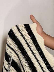 Slaydiva 2025 Neuankömmling Herbst & Sommer & Frühling Musikfestival/Osterparty Strand/Meer Khaki gestreifter Strick Ausgehöhlter Quastenstreifen-StrickrockGeburtstags-Outfits für Frauen Geburtstags-Outfits für Frauen