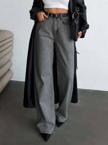 RueChic Calça jeans feminina de cintura alta com bolsos, reta, solta e casual, versátil