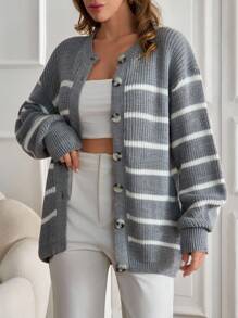 EURMUSE Women Cardigan Butter Yellow With Shine Button With Good Shape,Long Cardigans Woman,Petite Cardigans,Cardigans - Grey - View 4