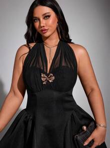 Viva Relle Vestido de moda con escote en V y encaje, estilo vacacional, talla grande