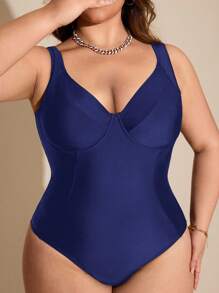 SHEIN Swim Curve Tuta casual e semplice in tinta unita a maniche lunghe, oversize, per donne