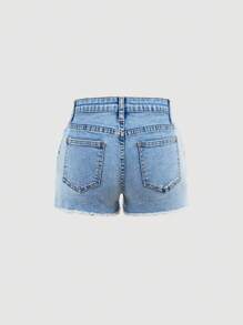 SHEIN Girlism شورت جينز مقطع بخصر منخفض مغسول بلون أحادي للمراهقات في الربيع والصيف، شورت جينز مقطع للشاطئ والحفلات الموسيقية والمهرجانات البوهيمية الصيفية، شورت جينز مقطع، شورت جينز، شورت جينز مشوه، شورت جينز للنساء، شورت جينز بخصر منخفض