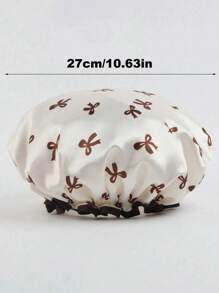 1pc, Double-Layer Waterproof And Reusable Women_s Bath Cap With Bowknot Pattern Shower Cap, Elastic Bathing Hair Cover For Women, Hair Cover For Kitchen And Home Use Home Bathroom Decor Summer Back To School