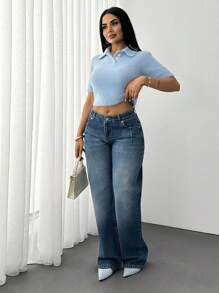 EURMUSE Pulover de damă cu imprimeu strălucitor pear stone, albastru deschis - Bleu - Vizualizare 5