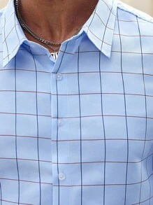 Manfinity Mode Men Plus Size Plaid Long Sleeve Single-Breasted Casual Commuter Shirt, Fall