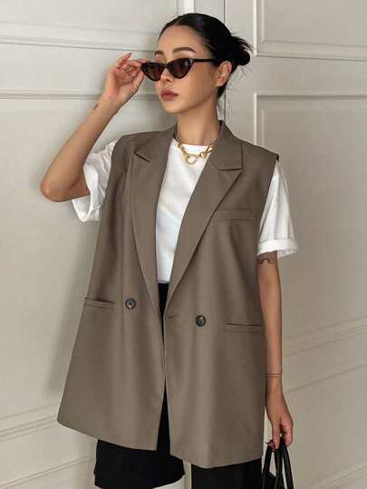 DAZY سترة صدرية بتصميم فضفاض بدون أكمام، بإطلالة كاجوال أنيقة، مناسبة للصيف للنساء