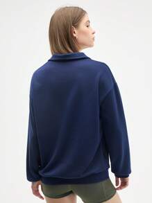Gameset SHEIN Sport Women's Blue Drop Shoulder Long Sleeve Half-Zip Sport Sweatshirt With Letter Print For Workouts,Teacher Outfits For Women,Back To School - Grey - View 2