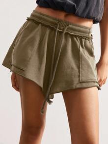 Bohemela Damen Lässig Shorts mit Kordelzug Taille und Taschen, gestrickte Shorts, bequeme Shorts, weite Shorts, Shorts mit Kordelzug