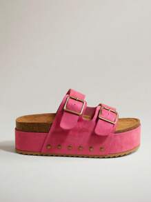 Hauture 女士时尚厚底粉色凉鞋万圣节圣诞节秋冬款 - 中紫紅色 - 查看 5