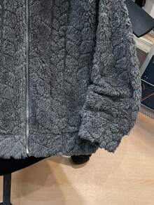 SHEIN 青少年男孩连帽休闲运动小麦纹理毛绒拉链夹克，适合通勤、上学、日常休闲、旅行、运动、秋冬