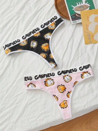 GARFIELD | SHEIN 2 st plus size sexiga stringtrosor med bokstäver och tecknat mönster för kvinnor