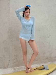 DAZY Women's Criss-Cross V-Neck Long Sleeve Asymmetrical Hem Casual T-Shirt, Slimming Fit, Spring/Summer