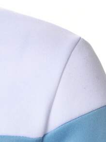 Manfinity Homme Men's Casual Horseback Embroidery Contrast Striped Print Pullover Sweatshirt, Spring & Autumn, Men White Sweater, Men Striped Sweater, Long Sleeve Men Sweater - Multicolor - View 5