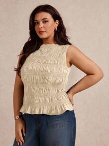 Elaquor Top de tirantes con pliegues de talla grande y diseño liso - Albaricoque - Ver 2