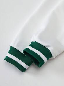 Tween Girl Colorblock Button Applique Fashionable Long Sleeve Jacket Fall Winter - Dark Green - View 3