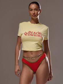 MUSERA Darlin' Print Crop Cap Sleeve Top Graphic Tees Casual Boho Vacation Spring  Sexy Elegant Ibiza Elegant