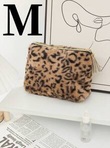 SHEIN 1 szt. Duża pojemność wielofunkcyjna torba podróżna do pielęgnacji, kosmetyczka z nadrukiem w panterkę, przenośna pielęgnacja skóry i przybory toaletowe, pluszowa kosmetyczka z nadrukiem w panterkę, duża pojemność, wysokiej jakości i słodka torba do przechowywania - Kolor khaki - Zobacz 6