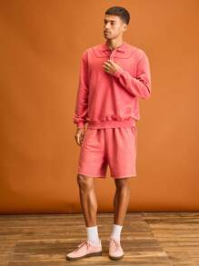 Musero 男士基础款弹力腰带针织短裤套装 夏季假期 - 粉色 - 查看 2