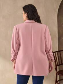 SHEIN Clasi 粉色大码女士西装外套，通勤和商务优雅装扮，秋冬商务休闲女士 - 粉色 - 查看 2