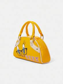 LOONEY TUNES X SHEIN 时尚黄色卡通图案手提波士顿包，休闲校园街头风 - 黃色 - 查看 6
