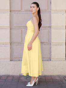 Andrea Bello Vestido camisero de color liso y elegante que estrecha la cintura de la mujer - Amarillo - Ver 2