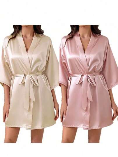 SHEIN 1 件女士睡袍、睡衣、家居浴袍、睡袍、婚礼晨衣、派对用品、闺蜜聚会、睡衣派对用品，可外出穿返校