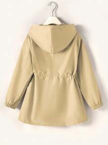 Girls Casual Drawstring Hooded Mid-Length Jacket Fall Winter - Khaki - View 2