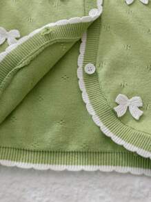 Baby Girl Cute Knitted Cardigan Sweater Baby Sweater With Bows Fall Winter - Green - View 5