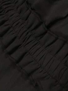 INAWLY Bộ đồ liền thân xếp ly hở vai tay ngắn màu trơn đơn giản dành cho nữ - màu đen - Xem 3