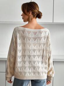EURMUSE Casual Boat Neck Hollow Out Crochet Drop Shoulder Oversize Loose Fit Seasonal Sweater For Women Sweater Knit Tops Back To School Cute For Fall Women,Jumper,Cream Jumper,Jumpers,Black Jumper,Womens Jumper,White Jumper,Women's Jumper,Women's Jumpers,Winter Clothes - Apricot - View 2