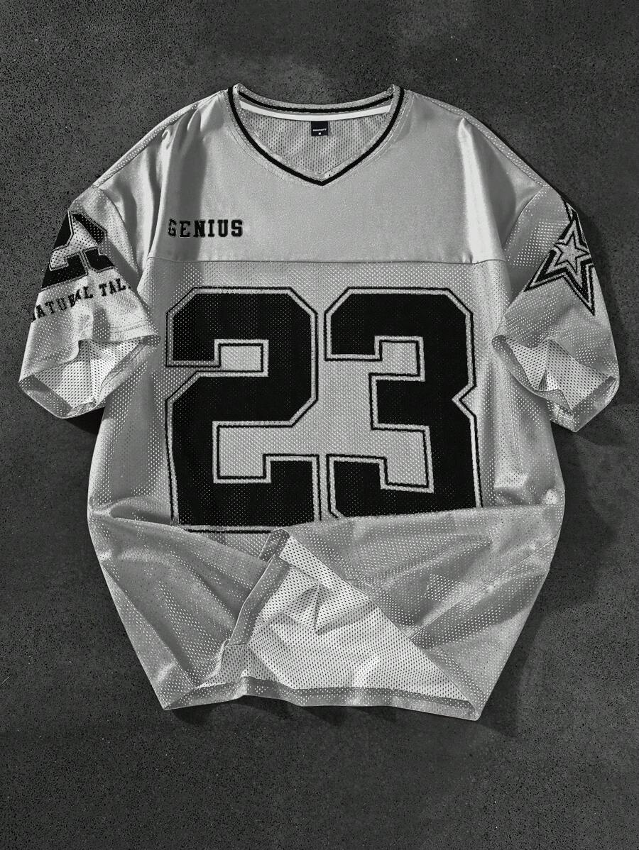 PAVTROS 男士休闲数字图形印花运动风格T恤