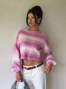 SHEIN EZwear Fall Women Clothes Oversized Gradient Drop Shoulder Short Pullover Cute Sweater, Autumn Back To School Y2k Street Wear - Pink - View 7