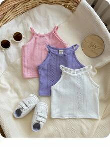 Conjunto de 3 piezas para niña pequeña con tops de tirantes de unicolor informal - Multicolor - Ver 8