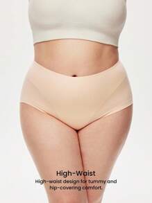 LUVLETTE Set de 2 chiloți aerisiți din bumbac, talie înaltă, control al abdomenului, lenjerie intimă simplă pentru femei, chiloți negri, chiloți nud